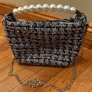 Lele Sadoughi Multicolor Tweed Clutch with Pearl Handle